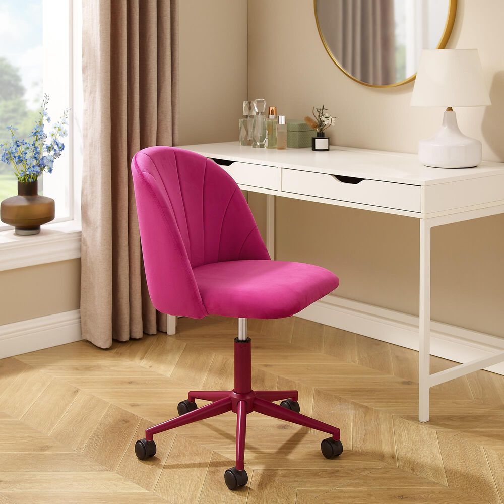 Linden Boulevard Velvet Desk Chair in Hot Pink, , large