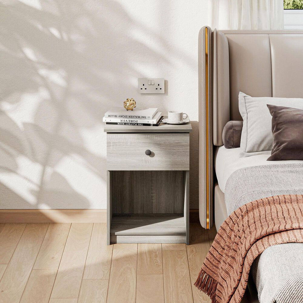 HOMLUX 1-Drawer Modern Nightstand with Knob Handle in French Oak Grey, , large