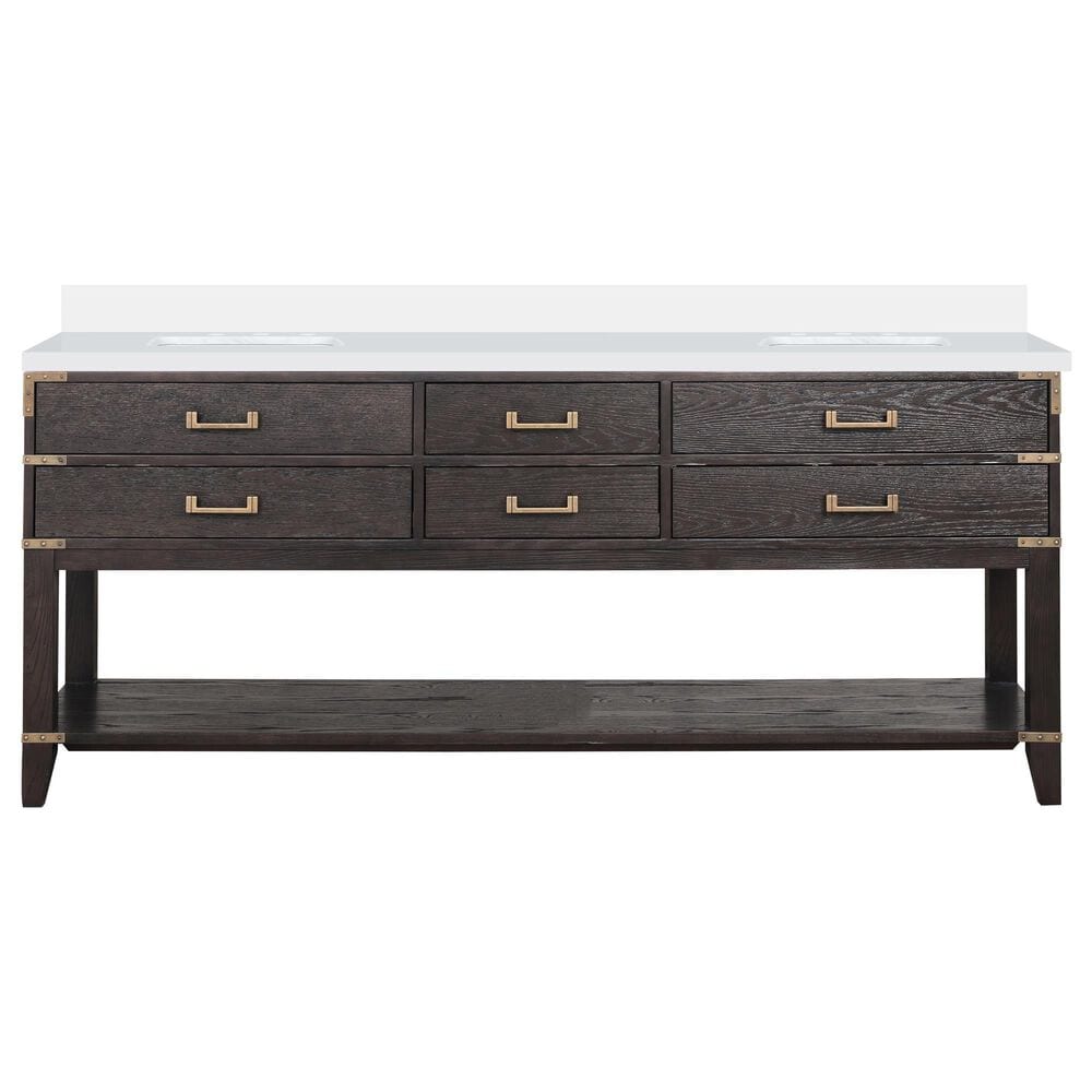 Lexora Home Norwalk 80&quot; Double Bathroom Vanity in Brown Oak with White Quartz Top and Rectangular Sinks, , large