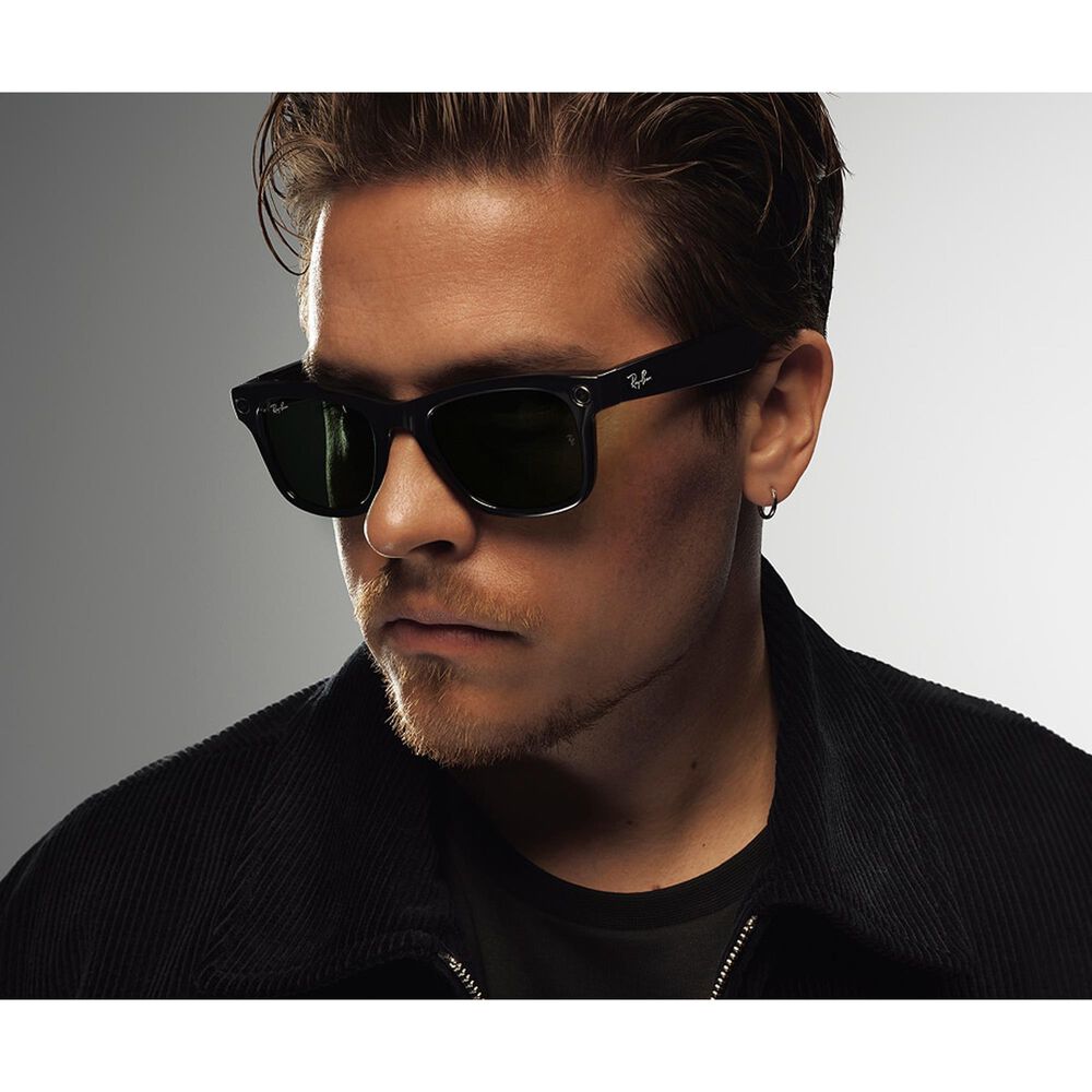 Rayban Glasses Wayfarer Gen 2 50mm Sunglasses with Green Lenses in Shiny Black, , large