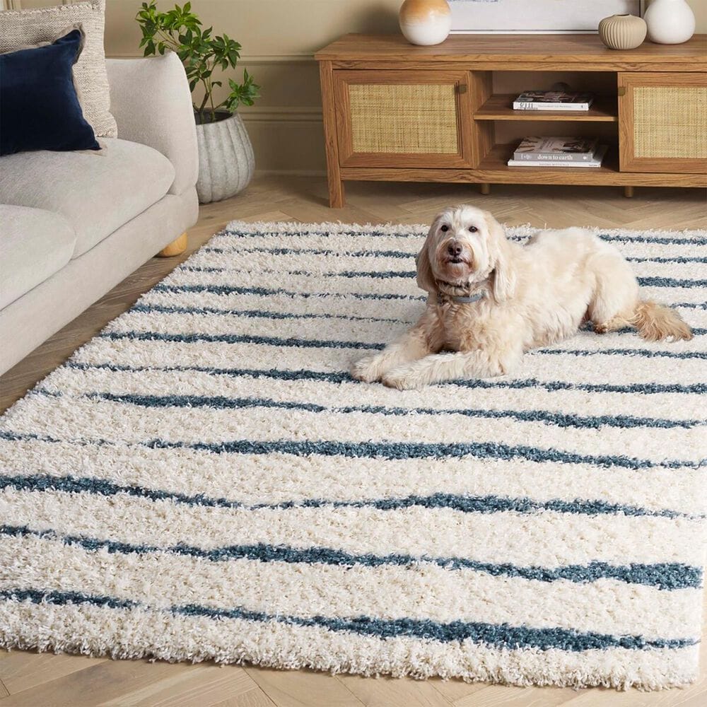 Safavieh Venus Shag VNS603L 5&#39;3&quot; x 7&#39;6&quot; Turquoise and Ivory Area Rug, , large