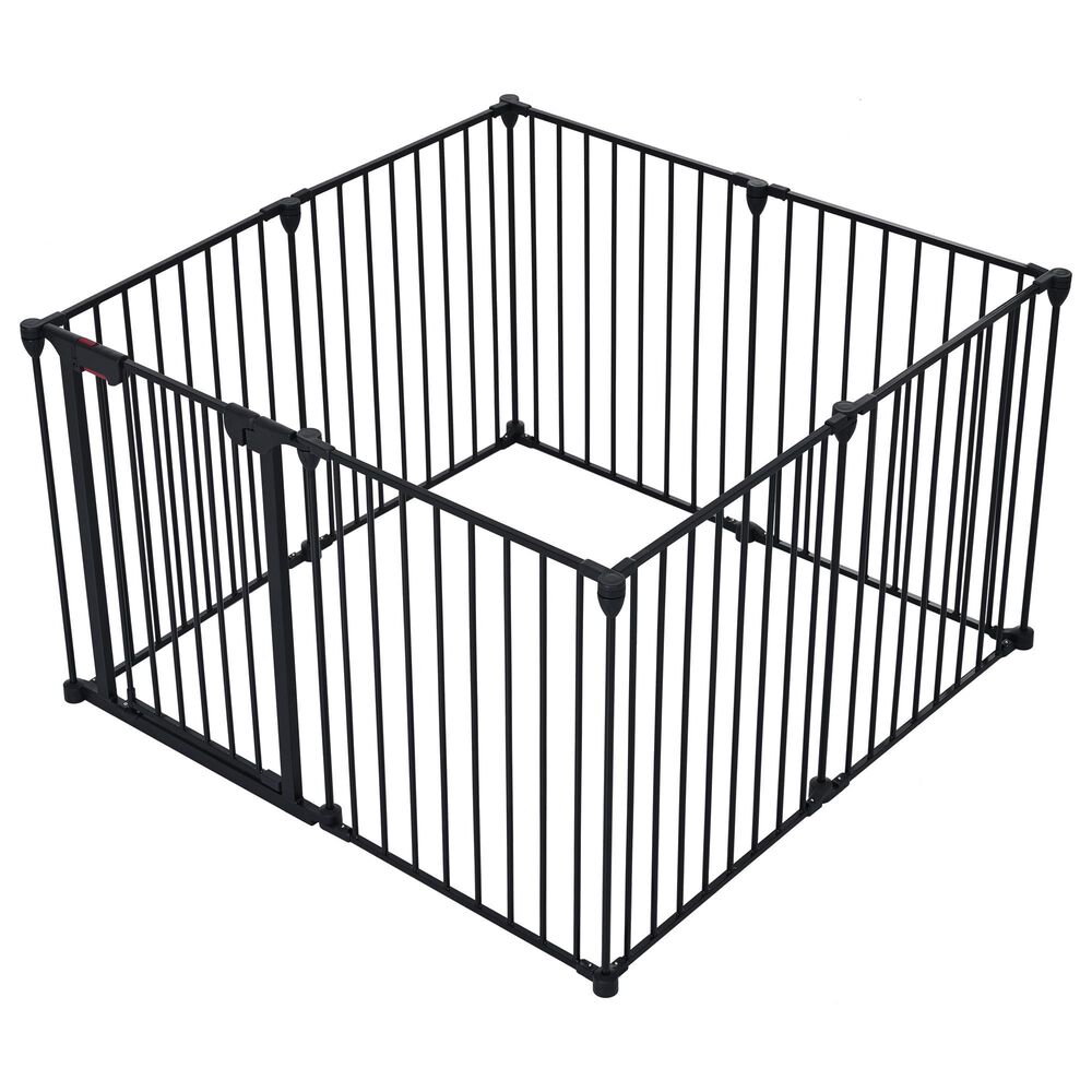 HOMLUX 8-Panel Adjustable Pet Gate in Black, , large