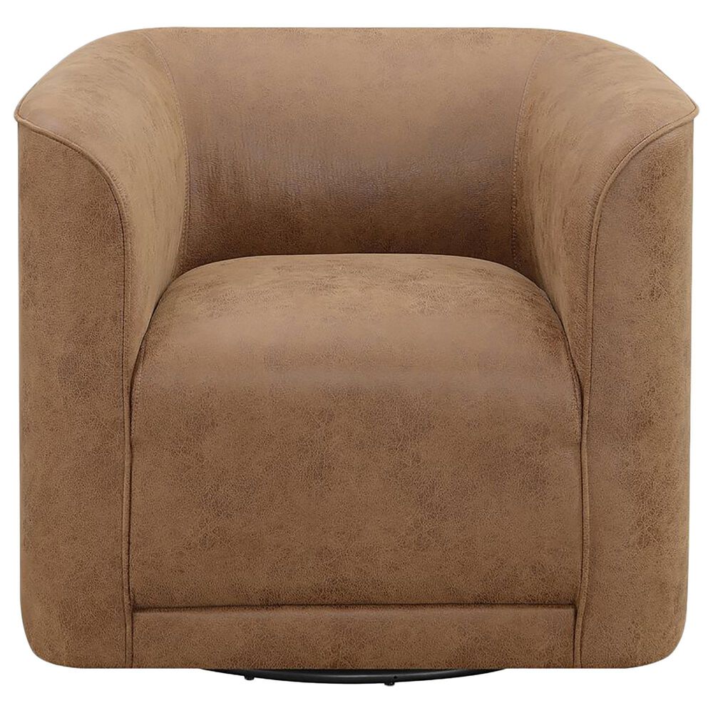 Golden Wave Furniture Whirlaway Swivel Accent Chair in Saddle Brown, , large