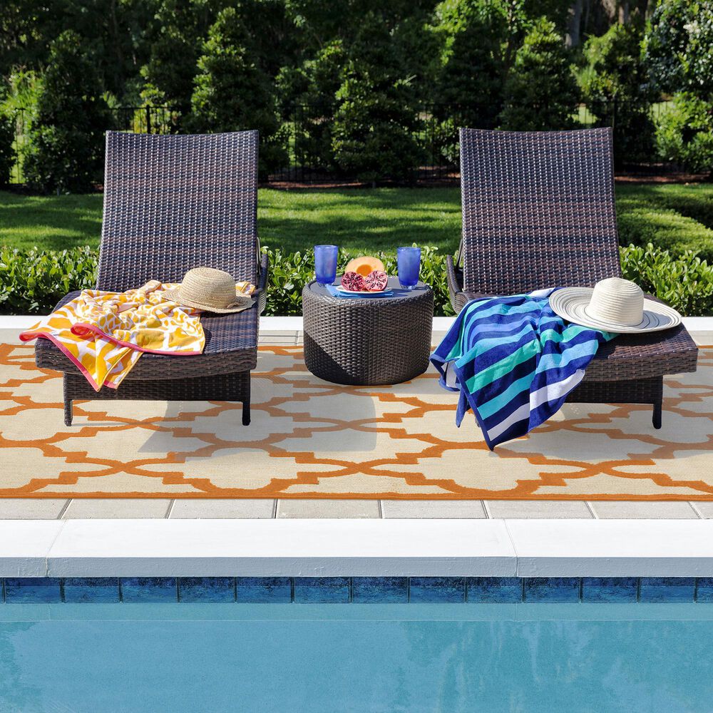 Oriental Weavers Cayman Sand and Orange 2'3" x 7'6" Indoor/Outdoor Runner, , large