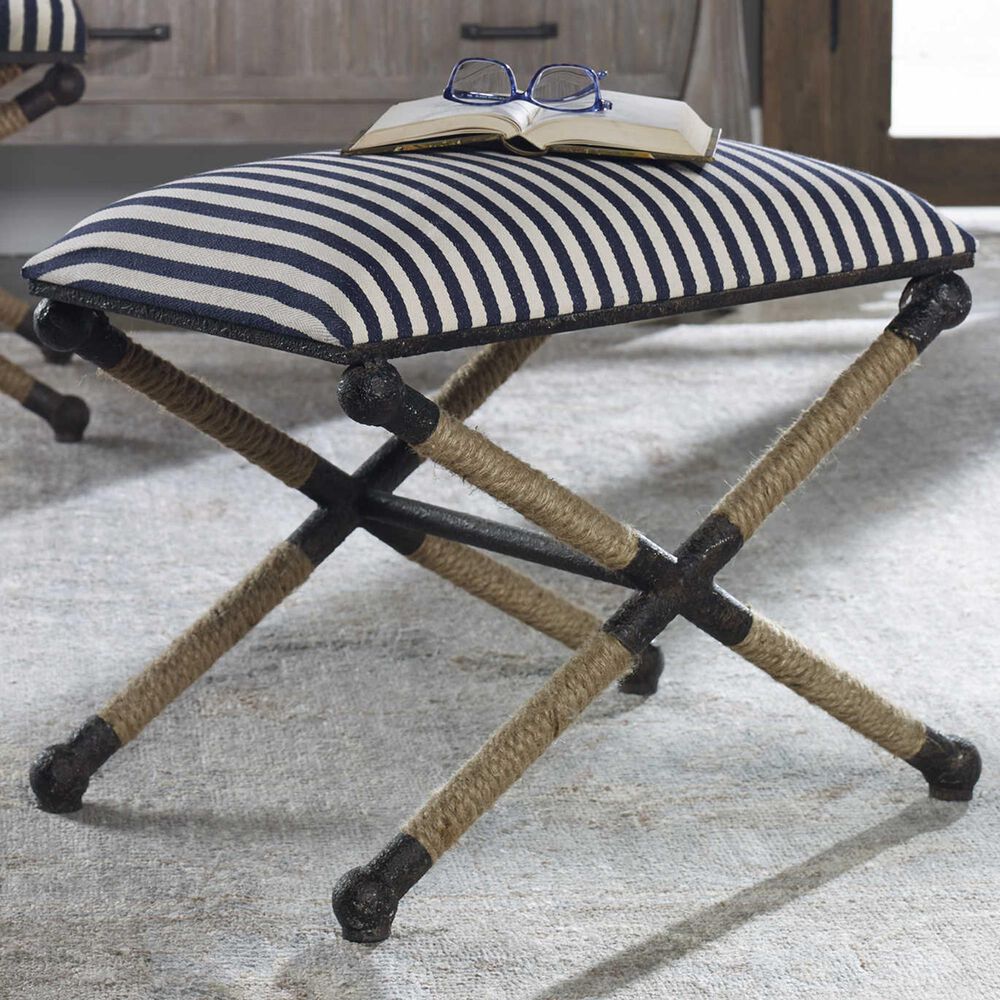 Uttermost Braddock Bench In Crisp Navy And Cream Sailor Striped Cotton Nebraska Furniture Mart