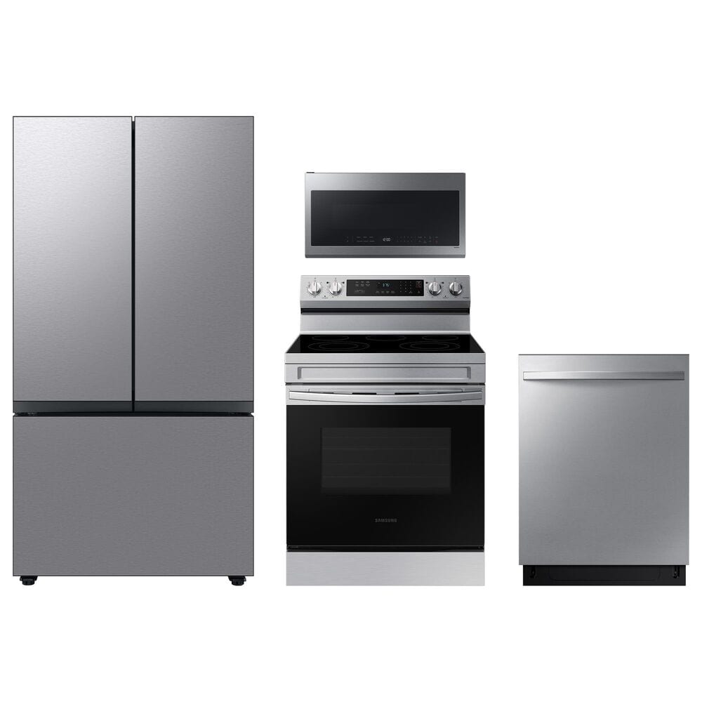 Samsung 4-Piece Kitchen Package with 30 Cu. Ft. French Door Refrigerator and 6.3 Cu. Ft. Smart Freestanding Electric Range in Stainless Steel, , large