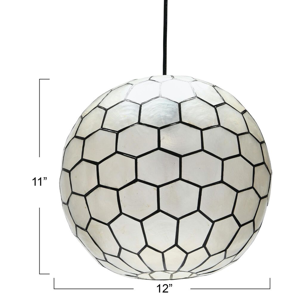 Creative Coop Simone 12" Pendant with Pearly White Shade in Black, , large