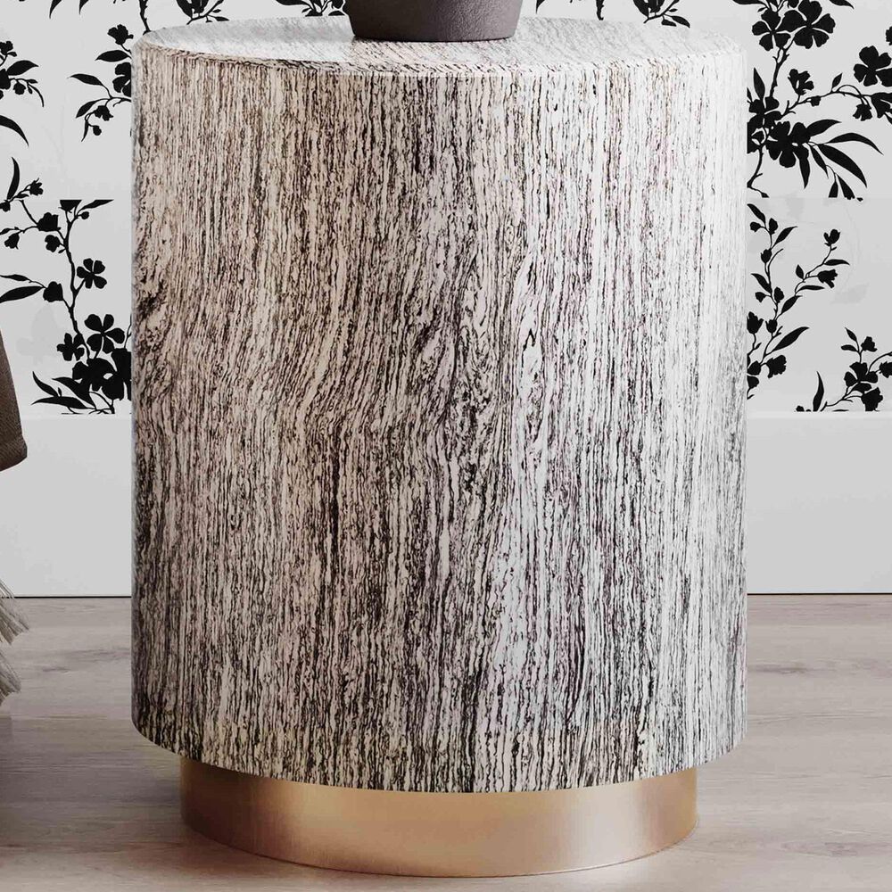Tov Furniture Dahlia Side Table in Distressed White and Gold, , large