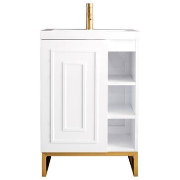 James Martin Vanities Alicante 24" Single Bathroom Vanity in Glossy White and Radiant Gold with 5 cm White Glossy Resin Top and Rectangular Sink, , large