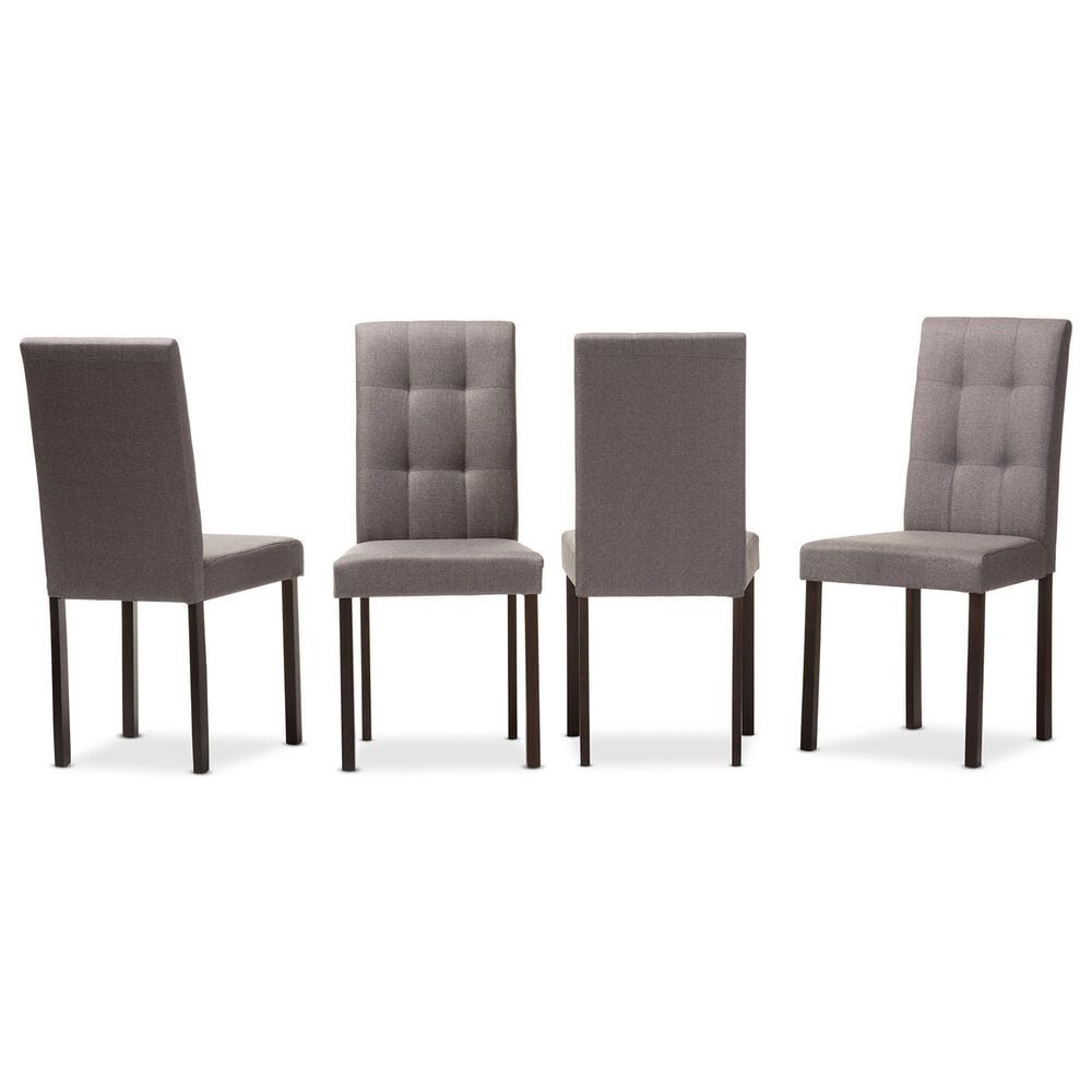 Baxton Studio Andrew Side Chair with Grey Cushion in Dark Brown (Set of 4), , large