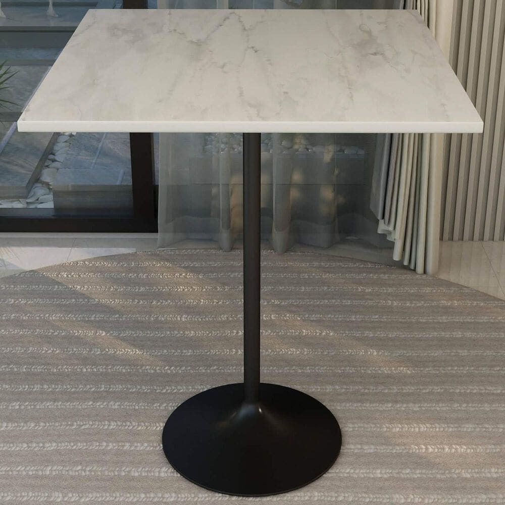 Leisuremod LeisureMod Verve Collection Modern Bar Height Table Black Base with 36 Square Marbleized White Laminated  Top, , large