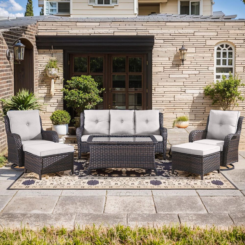 Sunwell Garden Outdoor Sofa with Brown Rattan in Beige, , large