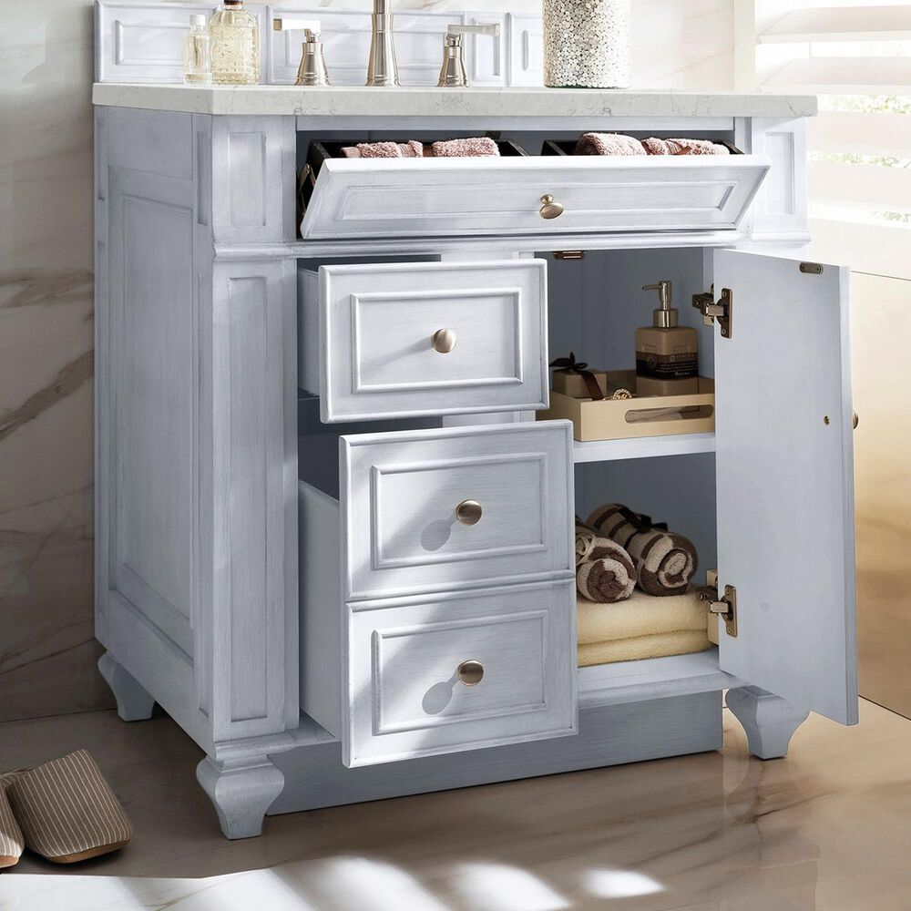 James Martin Vanities Bristol 30&quot; Single Bathroom Vanity in Bright White with 3 cm Eternal Jasmine Pearl Quartz Top and Rectangular Sink, , large