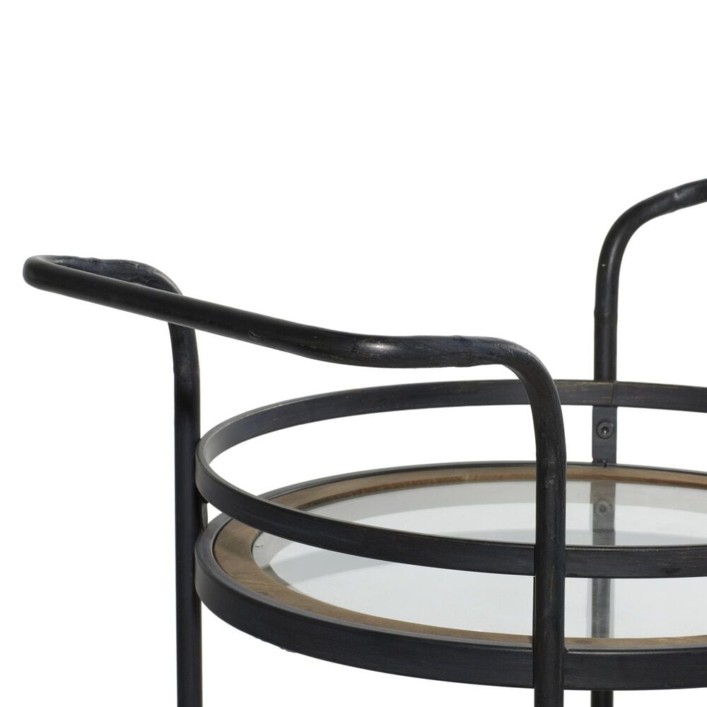 Maple and Jade 3-Shelf Bar Cart with Handle in Matte Black, Natural Brown and Clear, , large