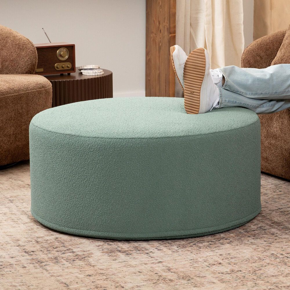 Jaxx Candler Boucle Fabric Ottoman in Green, , large