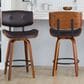 LumiSource Lombardi 26" Swivel Counter Stool with Espresso Faux Leather Upholstery in Walnut and Black (Set of 2), , large