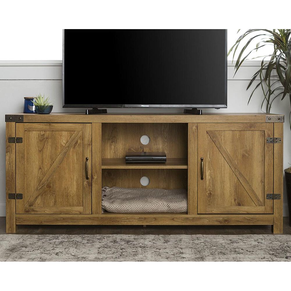 Walker Edison 58" Barn Door TV Stand with Side Doors in Barnwood, , large