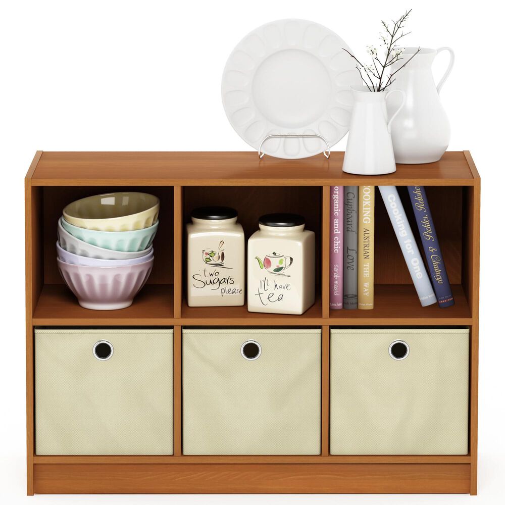 HOMLUX 6-Cube Bookshelf Bookcase with Storage Bins in Light Cherry, , large