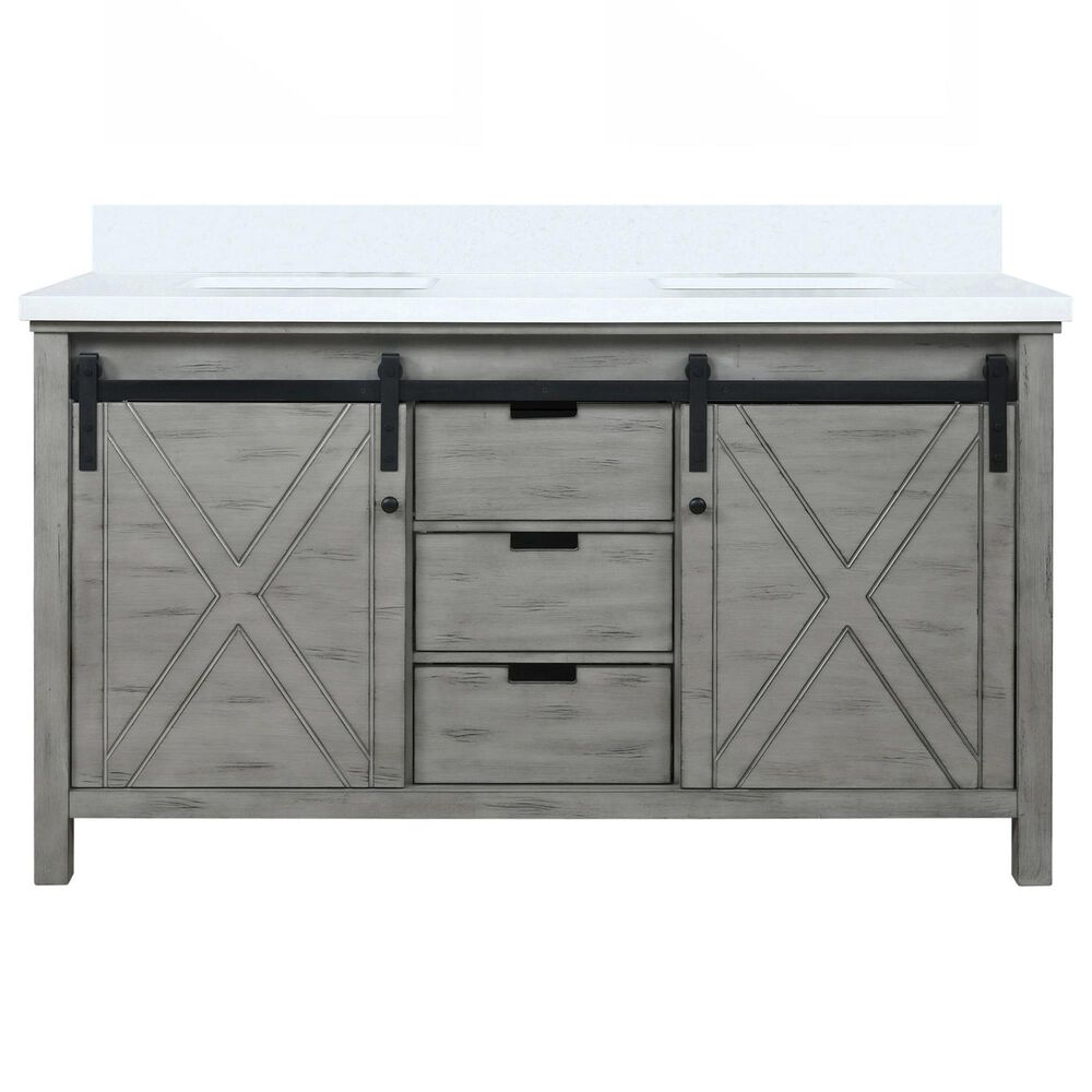Lexora Home Marsyas 60" Double Bathroom Vanity in Ash Grey with White Quartz Top and Rectangular Sinks, , large