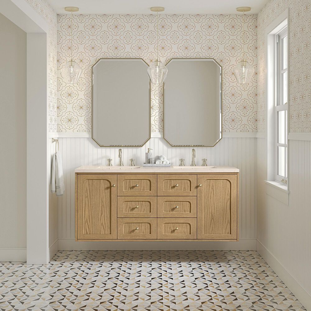 James Martin Vanities Laurent 60&quot; Double Bathroom Vanity in Light Natural Oak with 3 cm Eternal Marfil Quartz Top and Rectangular Sinks, , large