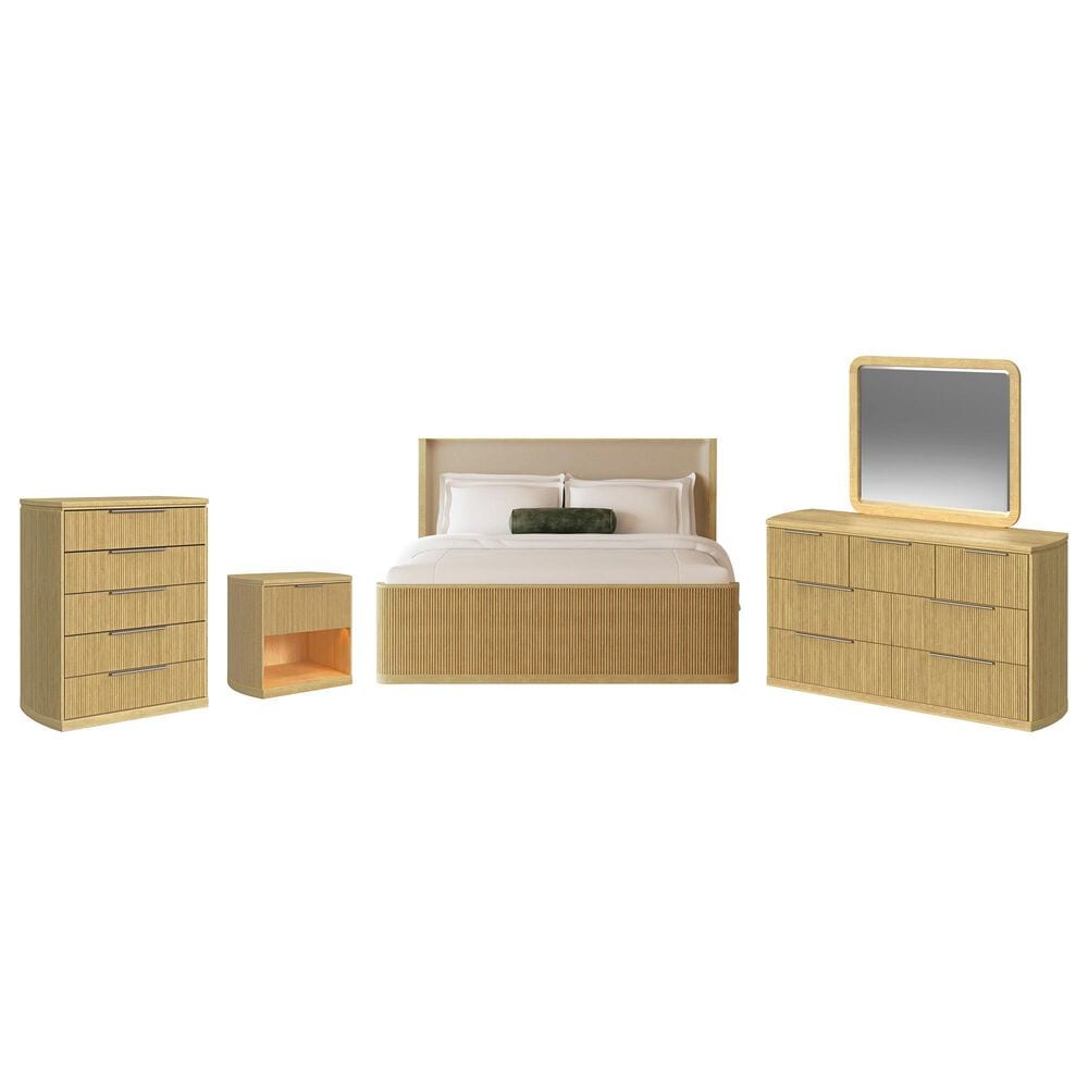Mayberry Hill Sylvie 5 Piece Queen Upholstered Panel Bedroom Set in Natural, , large