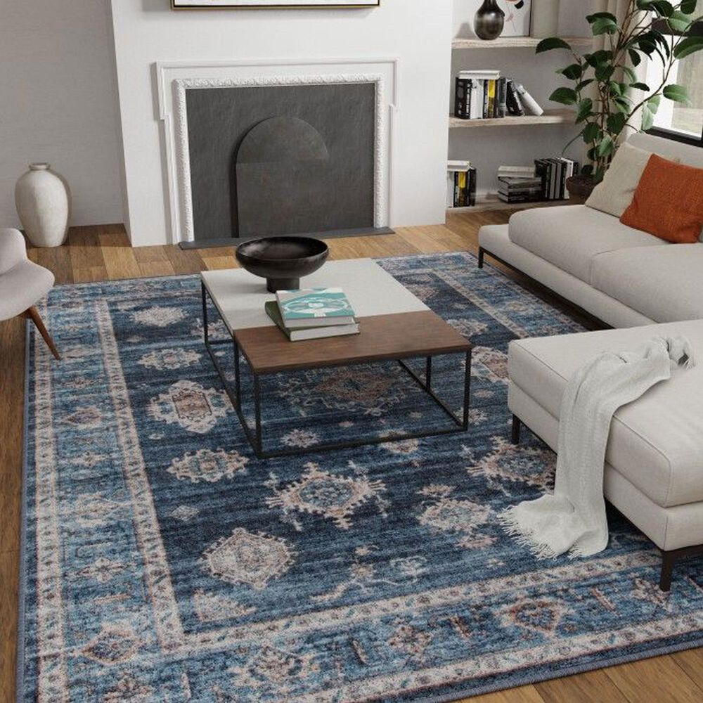Central Oriental Rugease Velveteen Raquel Navy and Light Blue 7&#39;6&quot; x 9&#39;6&quot; Area Rug, , large