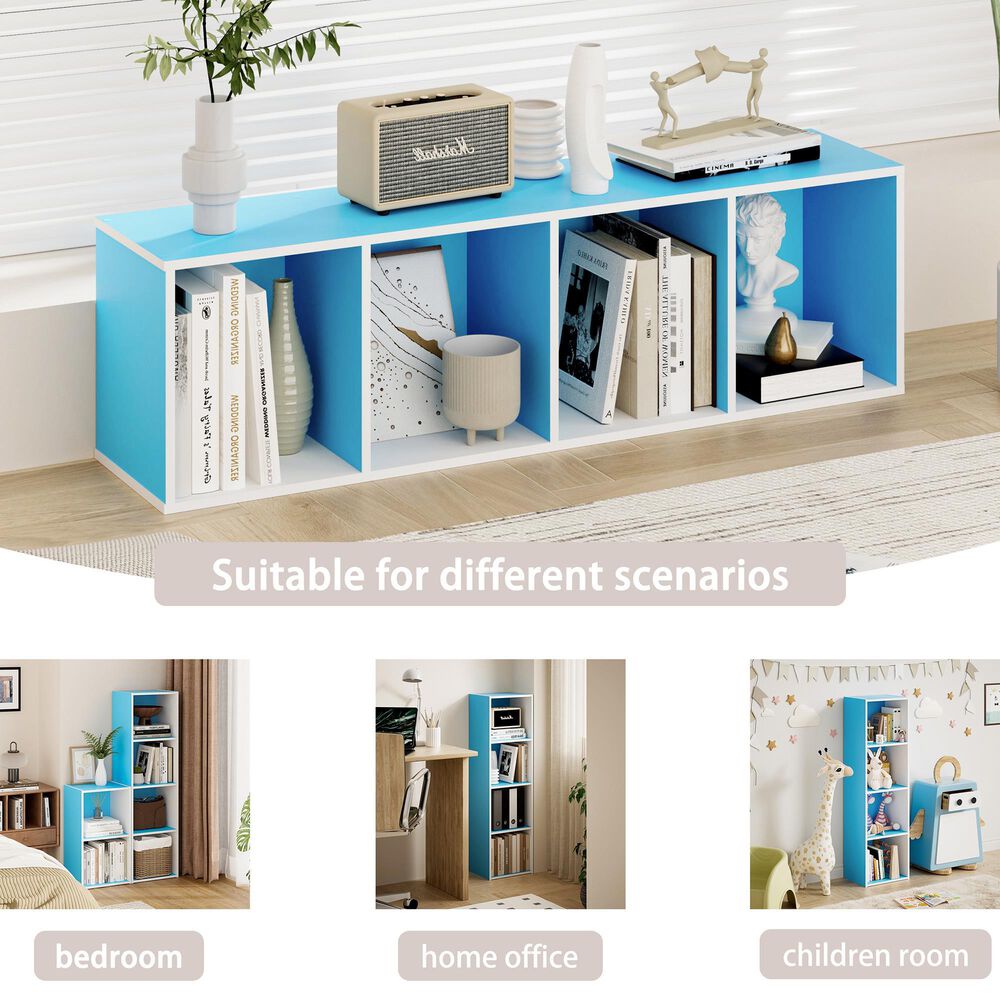 HOMLUX 4-Tier Open Shelf Display Organizer Bookcase in Light Blue and White, , large
