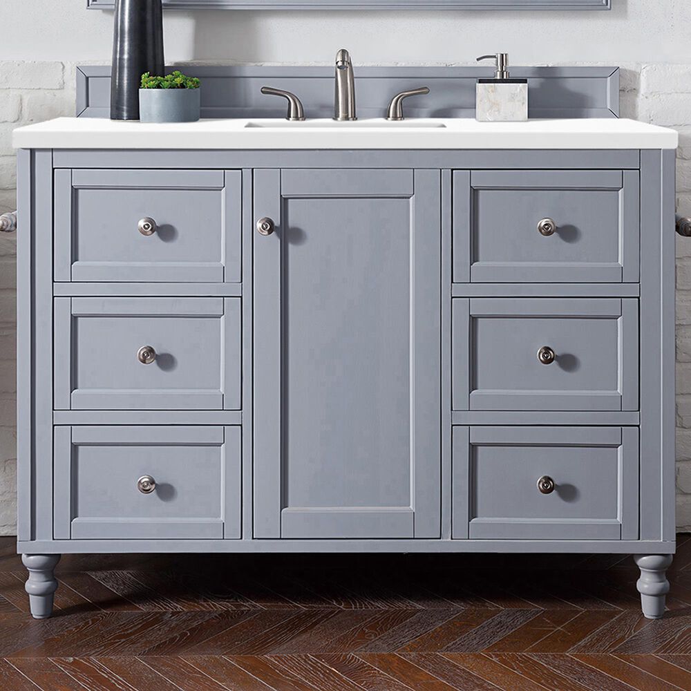 James Martin Vanities Copper Cove Encore 48" Single Bathroom Vanity in Silver Gray with 3 cm White Zeus Quartz Top and Rectangular Sink, , large