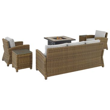 Crosley Furniture Bradenton and Tucson 5-Piece Outdoor Wicker Sofa Set with Fire Table in Weathered Brown, , large