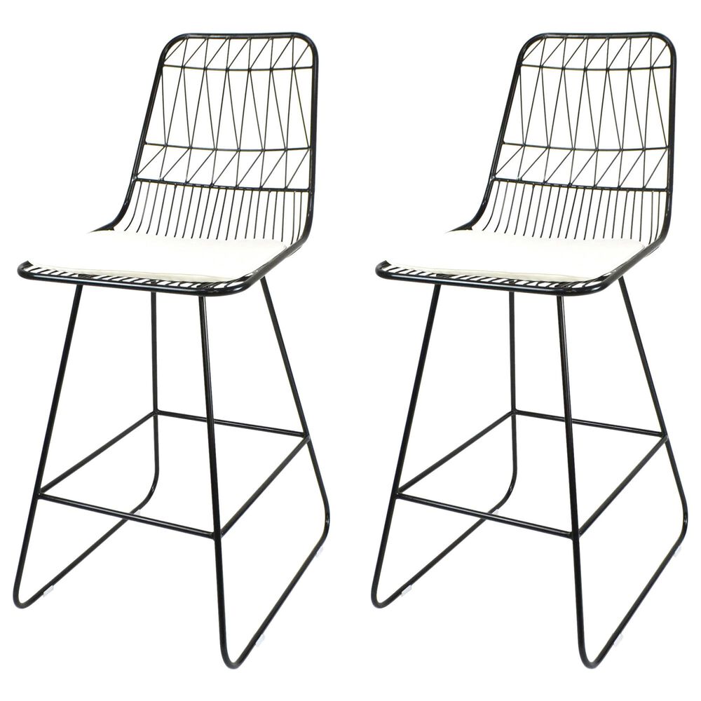 Hearth and Haven Niez Outdoor Counter Stool with Ivory Cushion in Black &#40;Set of 2&#41;, , large