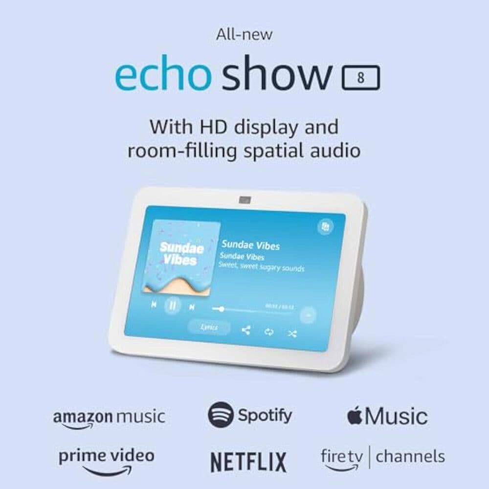 Amazon Echo Show 8 &#40;3rd Gen, 2023 release&#41; | Kitchen companion with Alexa, 8&quot; HD display, and spatial audio | Glacier White, , large