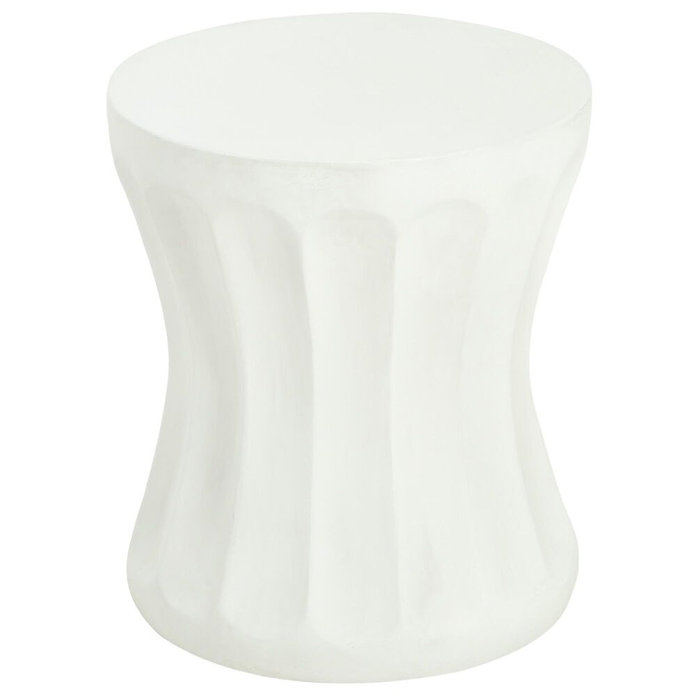 Hearth and Haven Outdoor Round Side Table with Cylindrical Shape and Cinched Waist in Antique White, , large