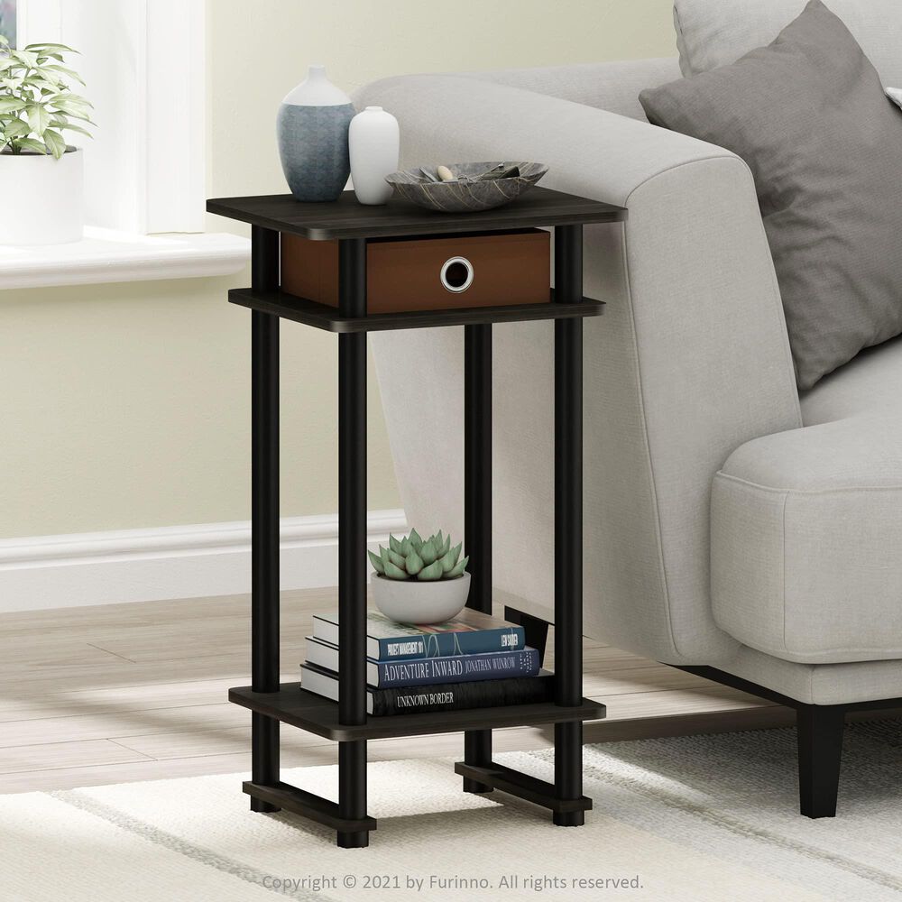 HOMLUX Tall End Table with Bin in Espresso and Black (Set of 2), , large