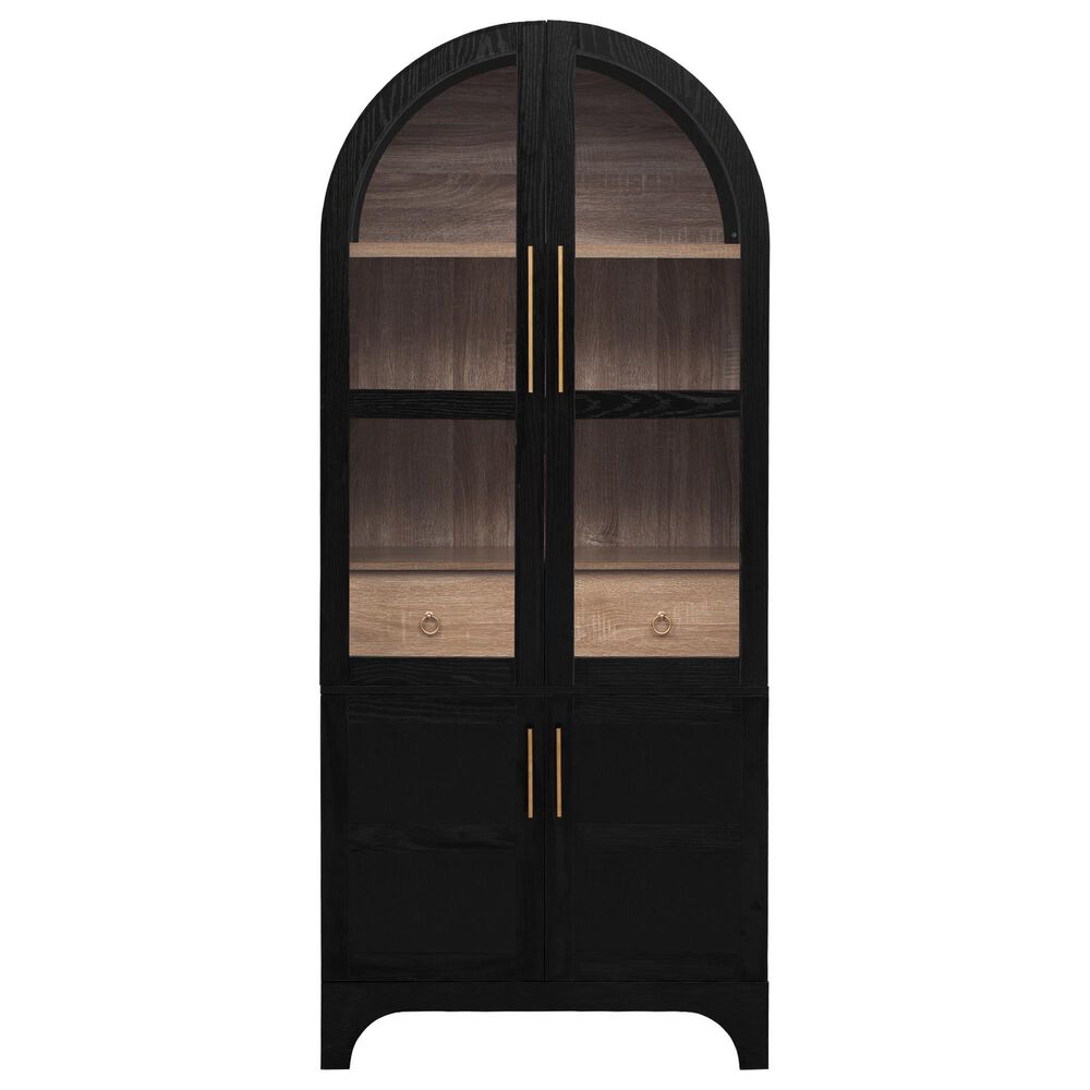HOMLUX HOMLUX 71" Tall Arched Kitchen Pantry Cabinet with Door Shelves, Farmhouse Kitchen Storage Cabinet with Open &amp; Adjustable Shelves, Hidden Drawer &amp; Glass Door, Cupboard for Kitchen, Dining Room, Black, , large