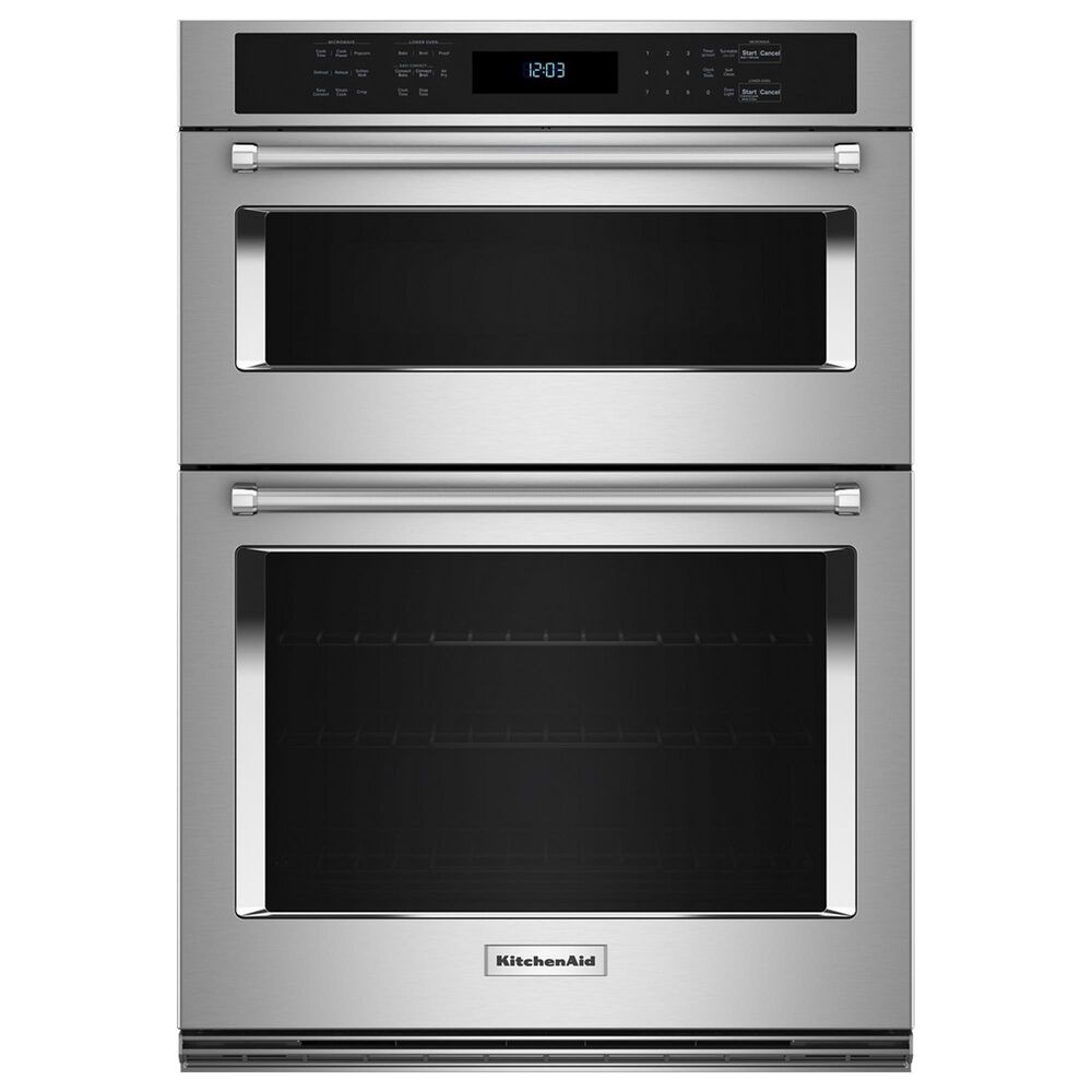 KitchenAid 4-Piece Kitchen Package with 30&quot; Combination Microwave Wall Ovens, 36&quot; Cooktop, 36&quot; Canopy Hood and Dishwasher in Stainless Steel and Black, , large