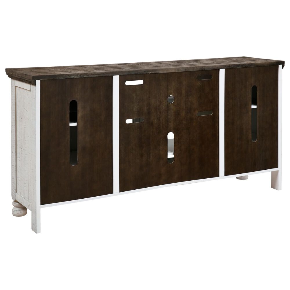 Ashley Havalance 74&quot; TV Stand in Distressed Weathered Gray and Vintage White, , large