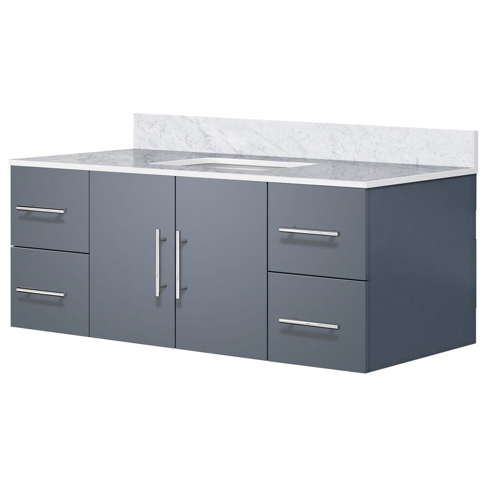 Lexora Home Geneva 48" Single Bathroom Vanity in Dark Grey with 2 cm White Carrara Marble Top and Rectangular Sink, , large