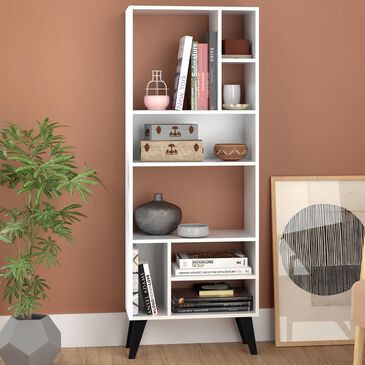 Dayton Warren 8-Shelf Bookcase in White/Black Feet, , large