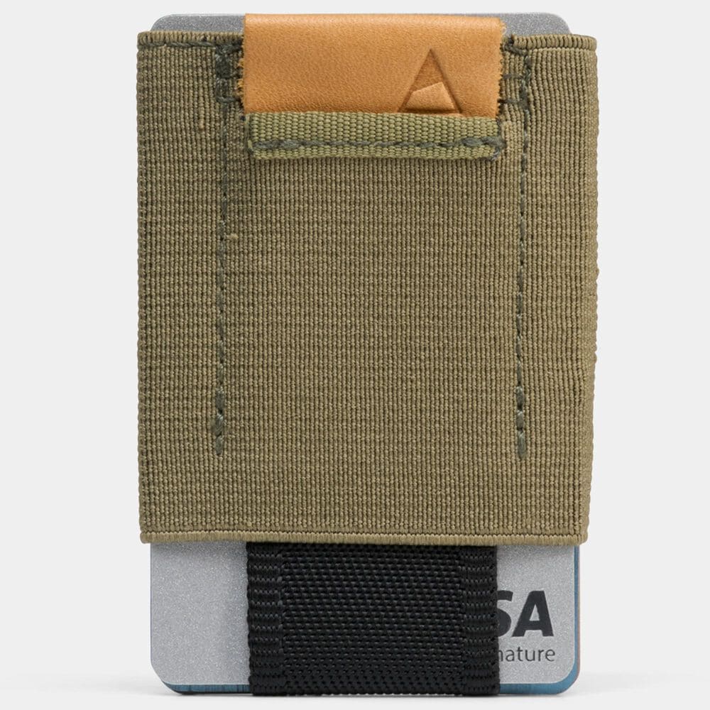 Nomatic Slim Wallet with Leather Tab in Olive and Brown, , large