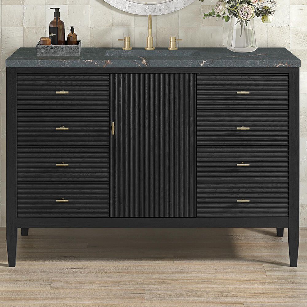 James Martin Vanities Myrrin 48&quot; Vanity in Carbon Oak with 3 cm Parisien Bleu Quartz Top, , large