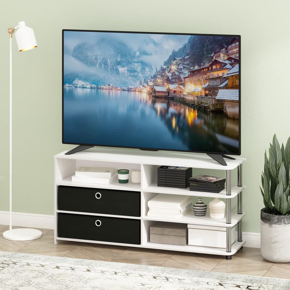 HOMLUX 46.6" Simple Design TV Stand with Bins in White Oak, Stainless Steel and Black, , large