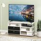 HOMLUX 46.6" Simple Design TV Stand with Bins in White Oak, Stainless Steel and Black, , large