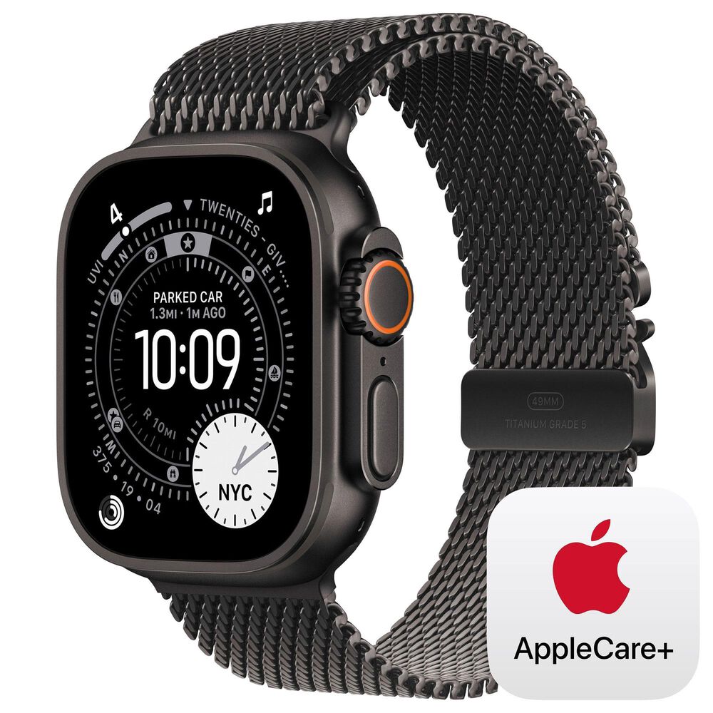Apple Watch Ultra 3 (GPS+Cellular) 49mm Titanium Case with Titanium Milanese Loop - Medium in Black and 2-Year AppleCare+, , large