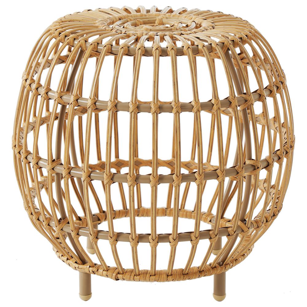 Hearth and Haven Ottawa Outdoor Side Table with Open Weave Design in Light Brown, , large