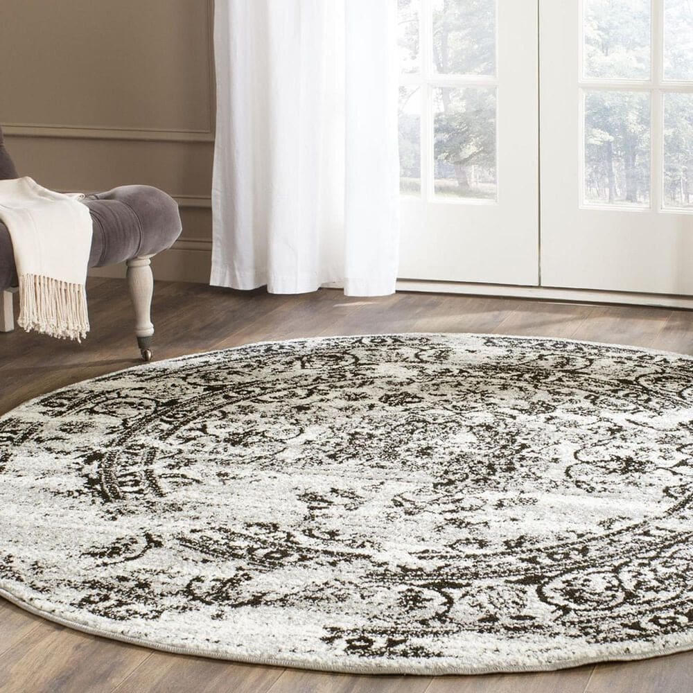 Safavieh Adirondack ADR101A-10R 10" x 10" Silver/Black Round Rug, , large