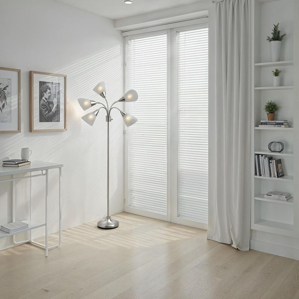 Adesso 5-Light Floor Lamp in Brushed Steel, , large