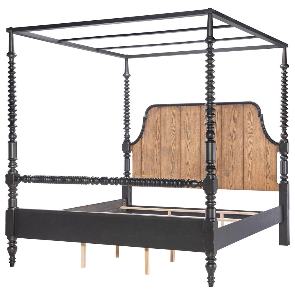 Legacy Classic Vintage Market 3-Piece Queen Post Canopy Bedroom Set in Barnwood Oak and Kettle Black, , large