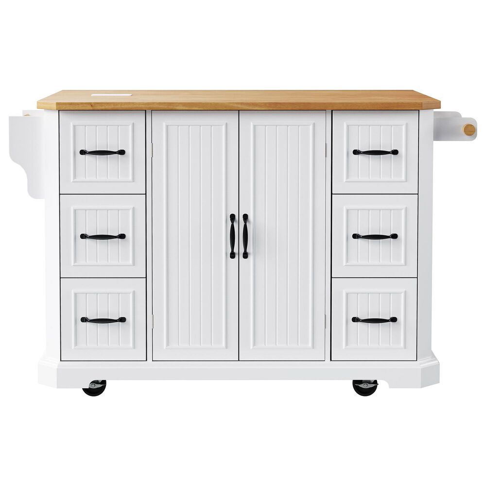 HOMLUX 56" Kitchen Island with Drop Leaf in White, , large