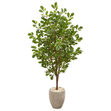 Nearly Natural Inc 69" Oak Tree with Sand Planter in Green, , large