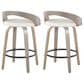 LumiSource Grotto 26" Swivel Counter Stool with White Faux Leather Upholstery in Light Grey and Black (Set of 2), , large